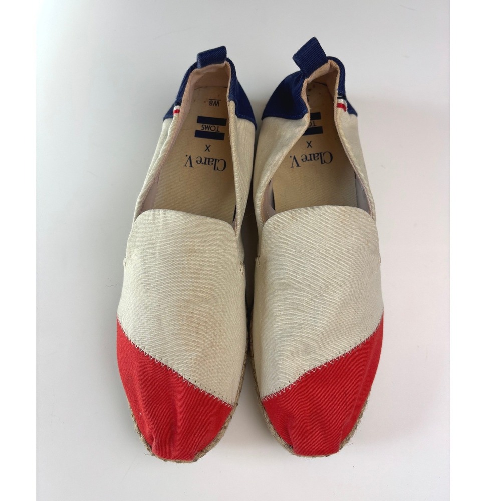 Toms x Clare V Alpargata Espadrilles Red White Blue Womens 8 Colorblock Canvas